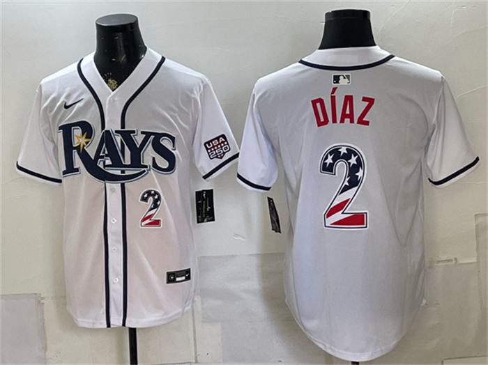 Men's Tampa Bay Rays #2 Yandy Díaz White 2026 USA 250 Fourth of July Home Stitched Baseball Jersey